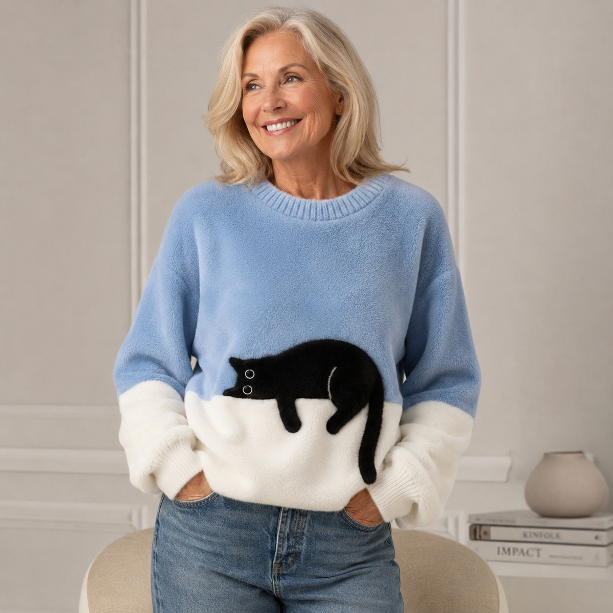Belinda - Cat Print Oversized Sweater