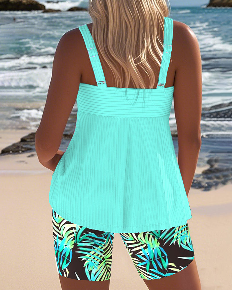 Colette | Dames Tankini Tweedelig Zwempak Met Tropische Print