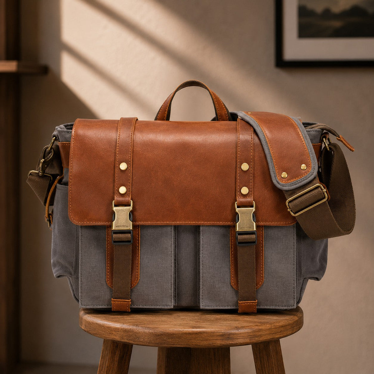 DOUBLE BUCKLE LEATHER SATCHEL