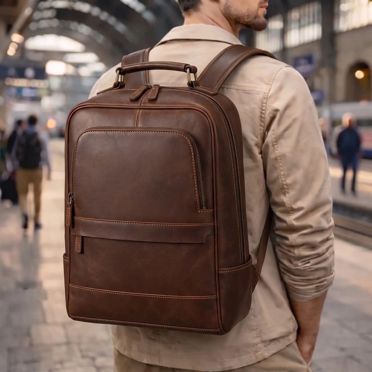 EMBOSSED LEATHER BACKPACK
