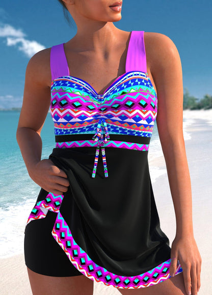 Elin | Tankini Zwemrok Geometrisch Patroon Trekkoord