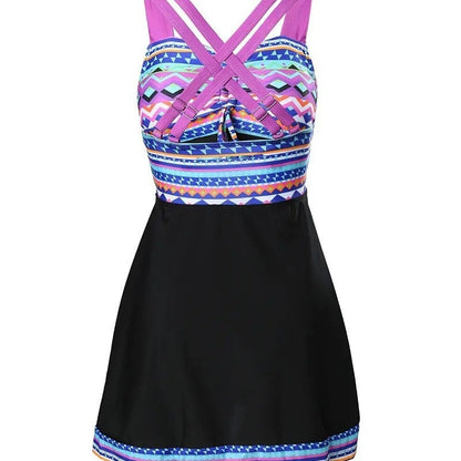 Elin | Tankini Zwemrok Geometrisch Patroon Trekkoord