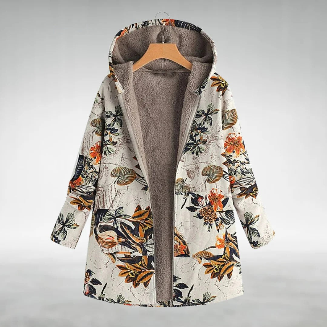 Melvaris | Floral Fleece-Lined Hooded Jacket