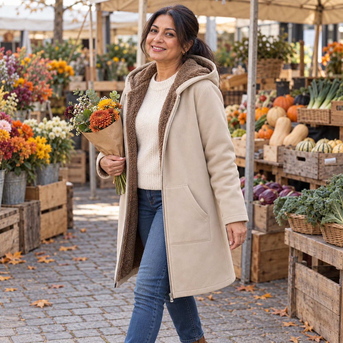 Evelyn™ | Cosy Sherpa-Lined Hooded Coat