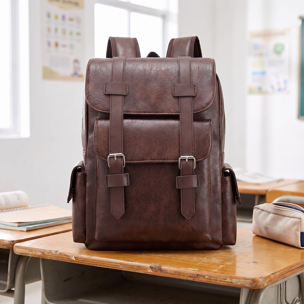 LEATHER FLAP BACKPACK