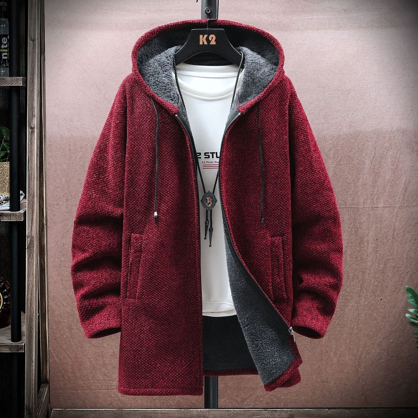 MICHAEL – LONG HOODED TEXTURED COAT