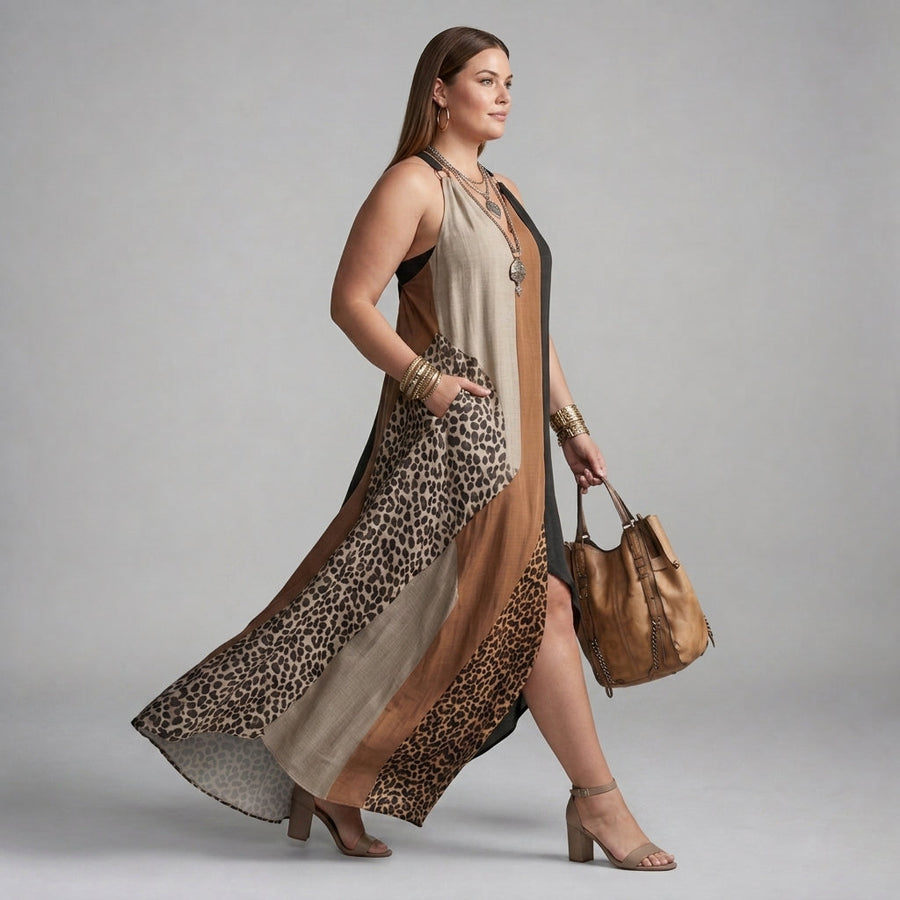 Myrna Leopard Halter Maxi Dress