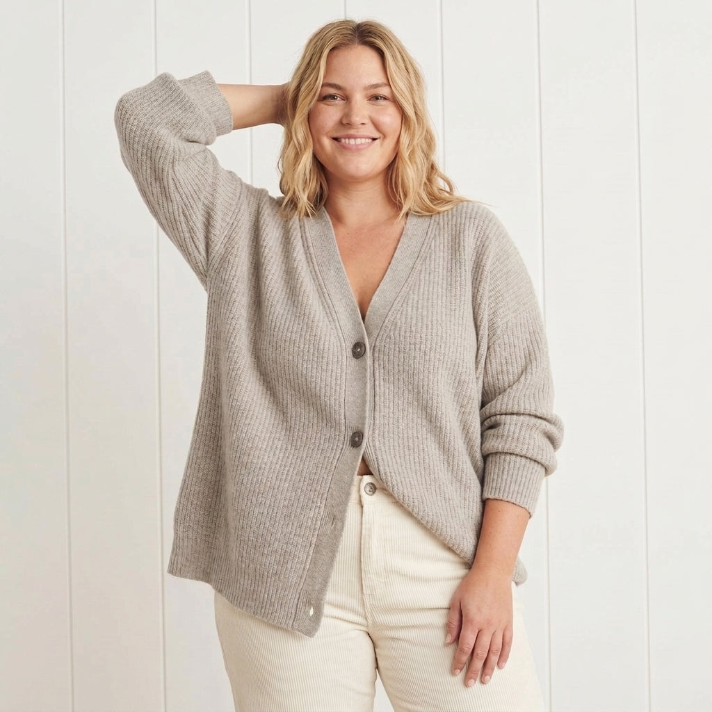 Mary | Ribbed Knit V-Neck Cardigan