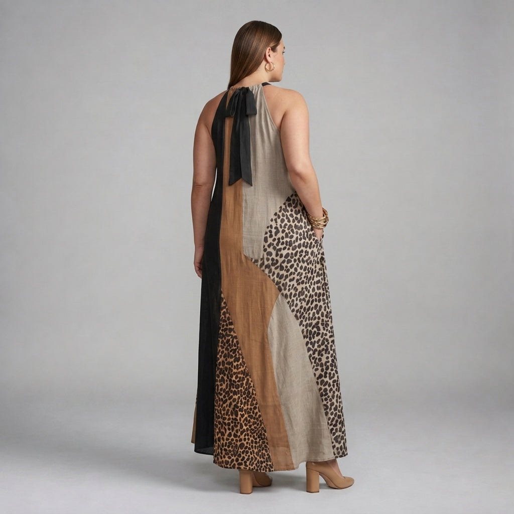 Myrna Leopard Halter Maxi Dress