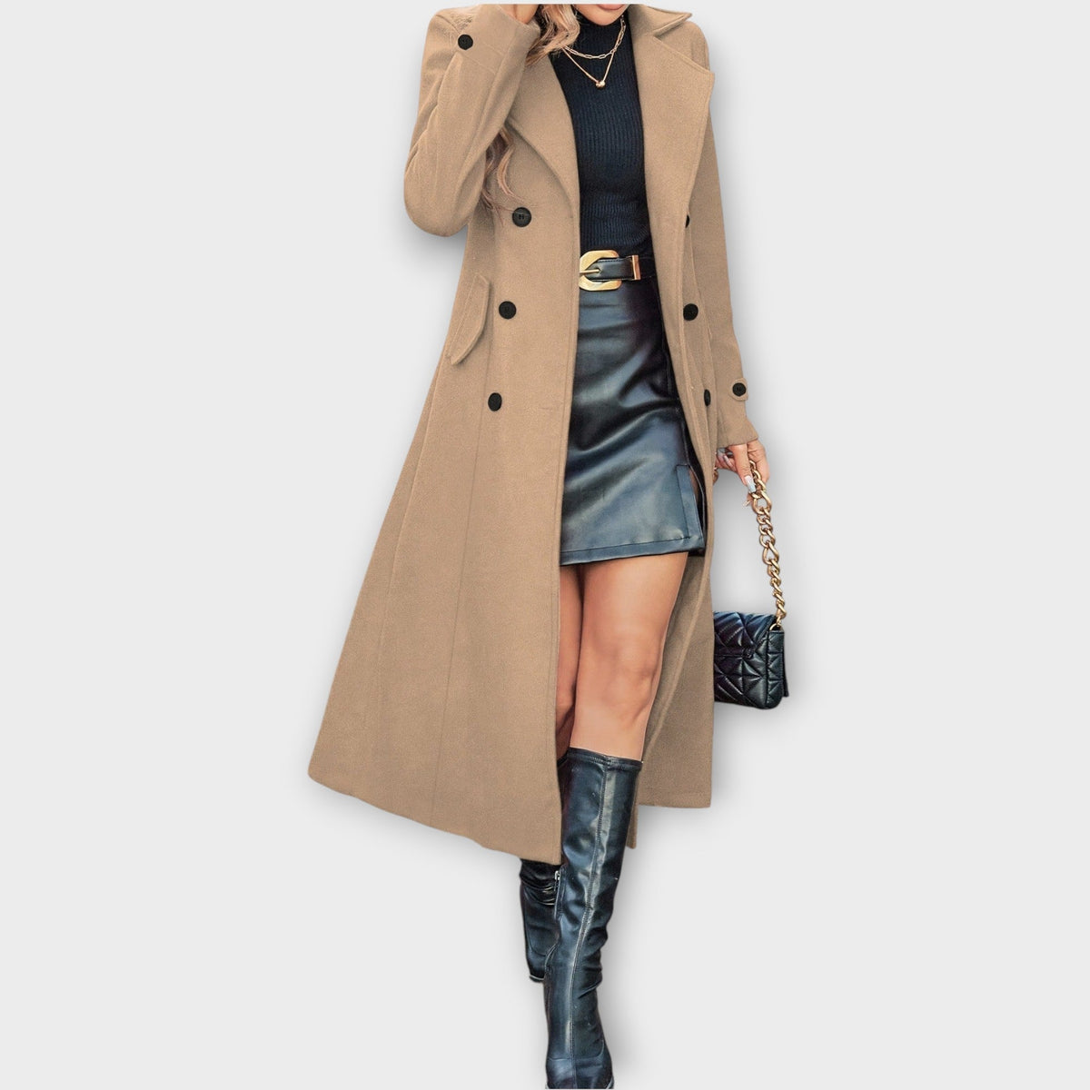 Elara – Longline Double-Breasted Winter Coat