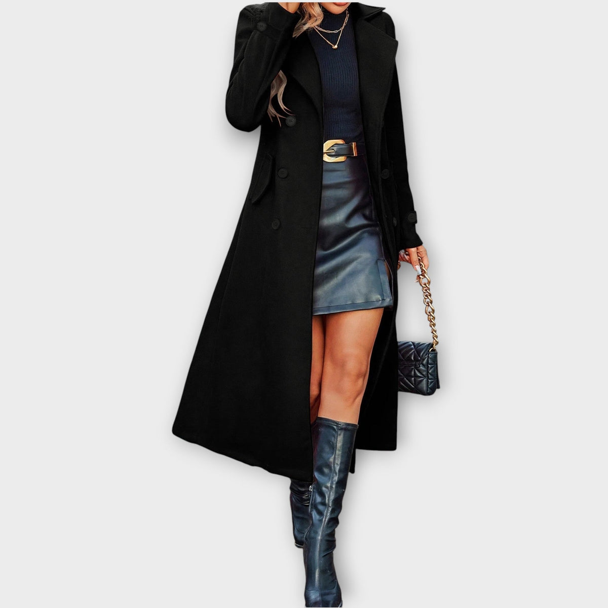 Elara – Longline Double-Breasted Winter Coat