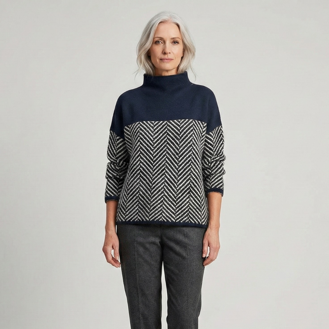 Eva | Textured Knit Sweater with High Collar