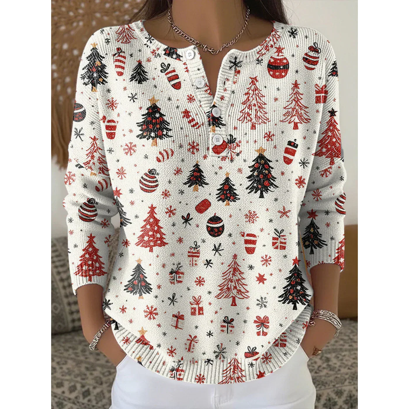 JOCELYN – FESTIVE CHRISTMAS HENLEY SWEATER