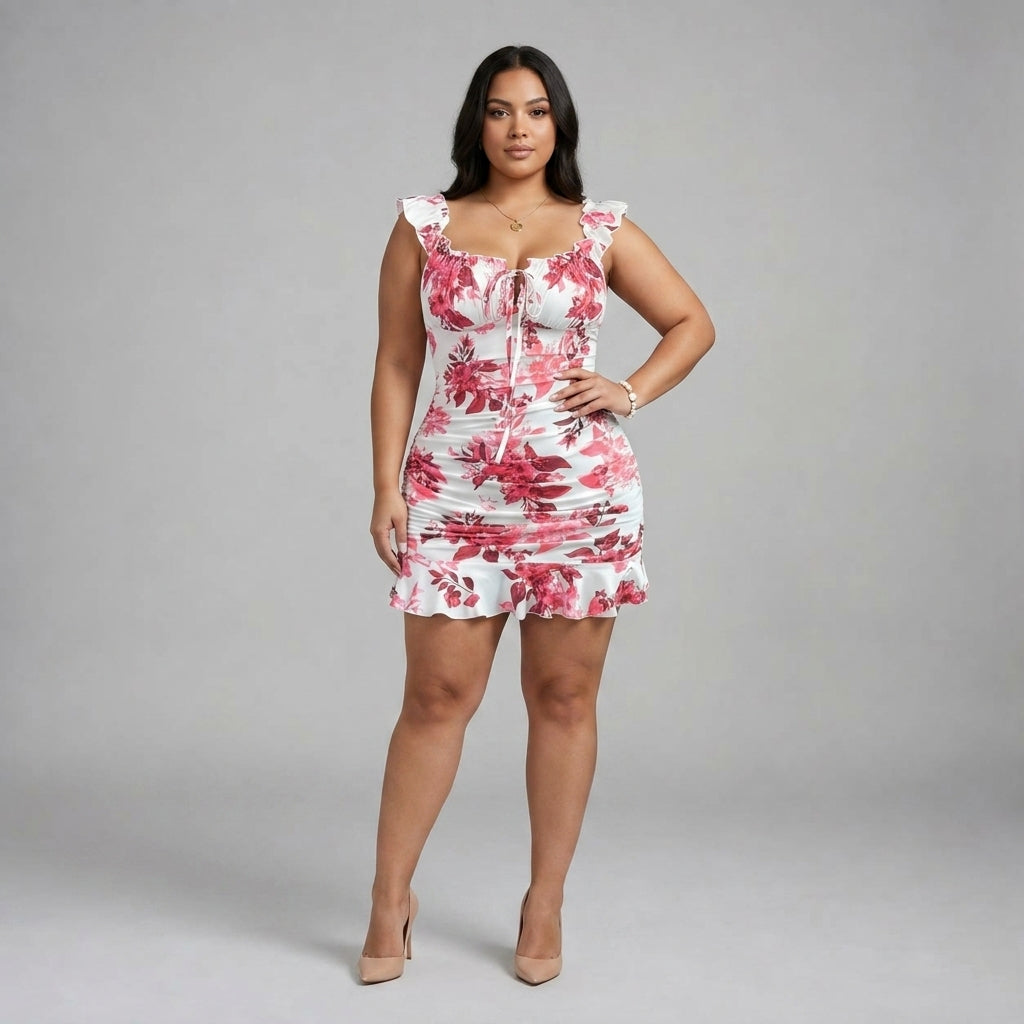 Elara | Front-Lace Ruffled Waist Dress