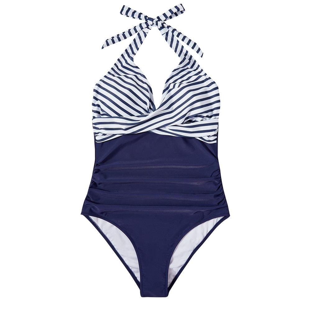 Roos | Dames Badpak Halter V hals Rugloos Tropische Print Zomer