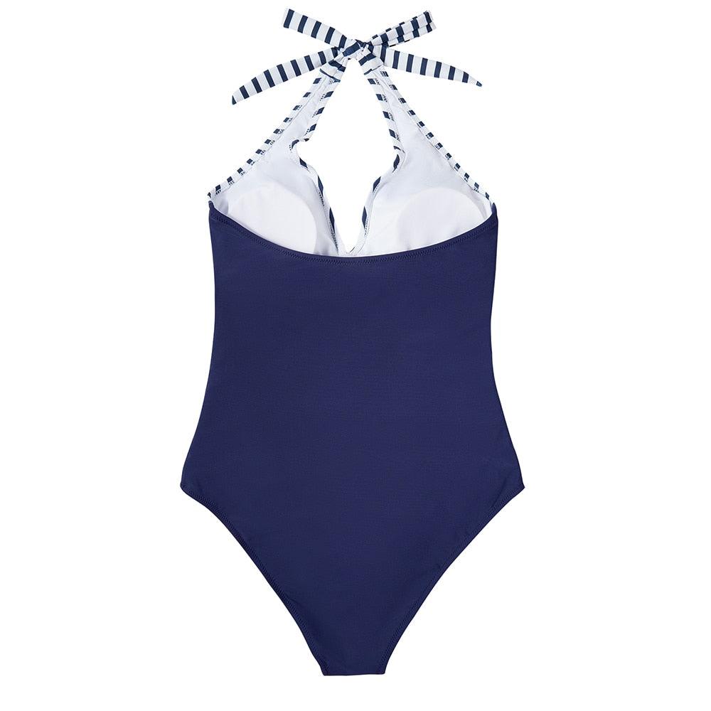 Roos | Dames Badpak Halter V hals Rugloos Tropische Print Zomer