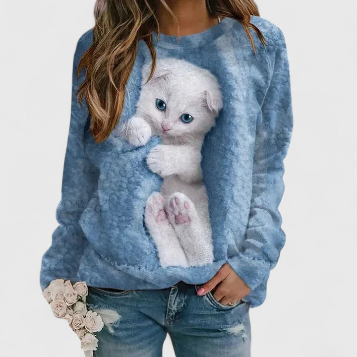 MAE – COZY KITTEN PRINT SWEATER
