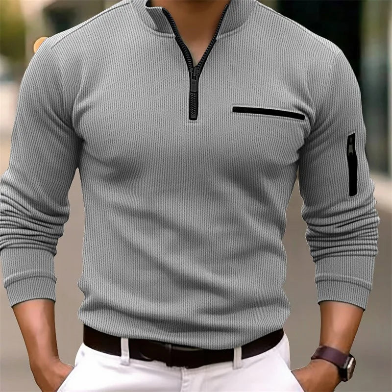 MASON – ZIP DETAIL RIBBED LONG SLEEVE TOP
