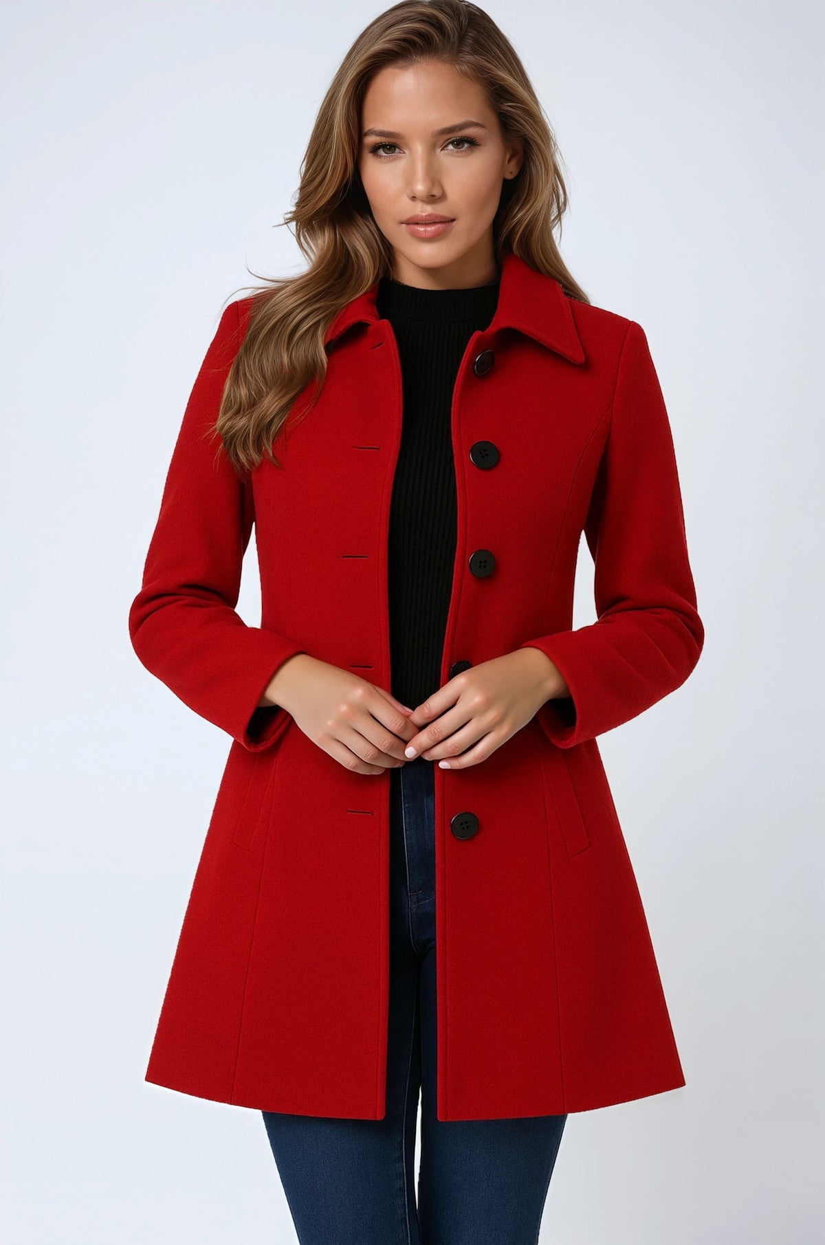 Gabardina de invierno cruzada con cierre frontal de botones