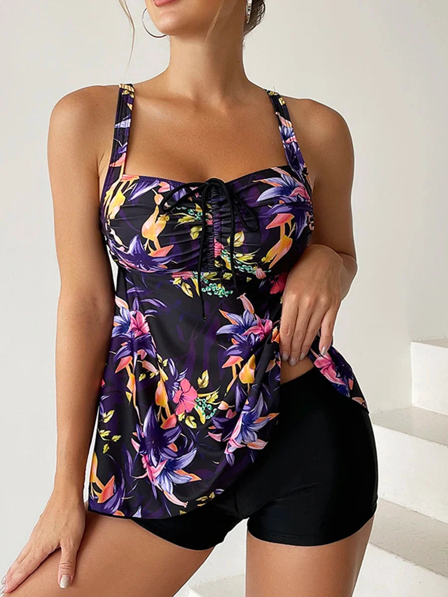 Sofia | Dames Tankini Tweedelig Bloemenprint Trekkoord Strand Zomer