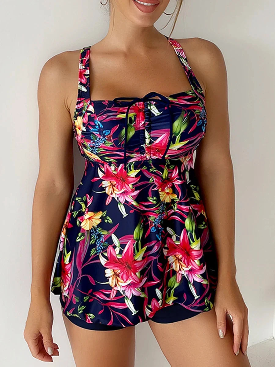 Sofia | Dames Tankini Tweedelig Bloemenprint Trekkoord Strand Zomer
