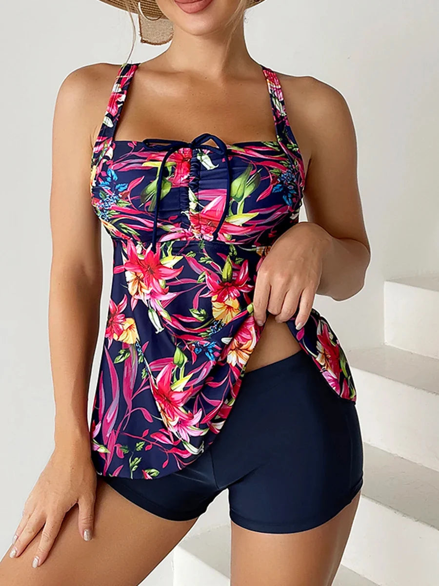 Sofia | Dames Tankini Tweedelig Bloemenprint Trekkoord Strand Zomer