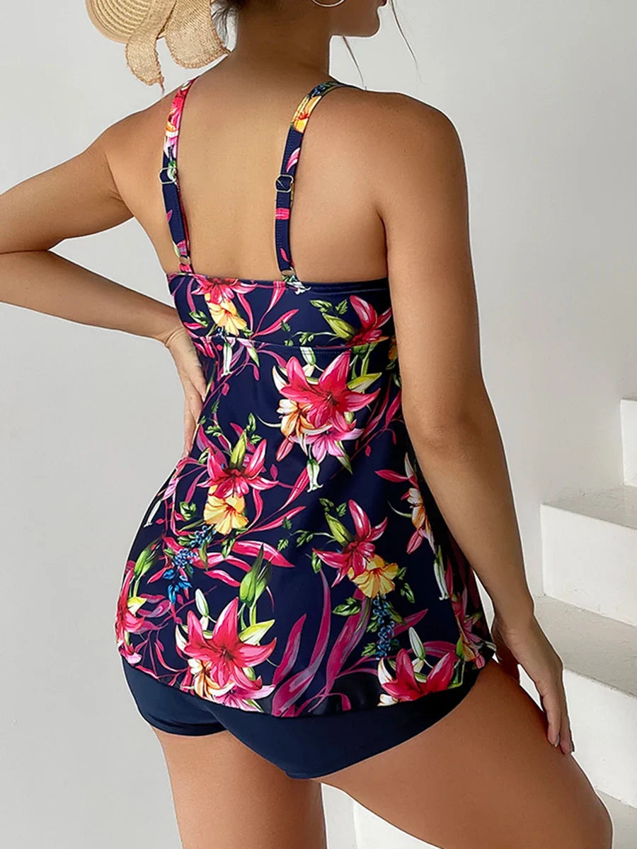 Sofia | Dames Tankini Tweedelig Bloemenprint Trekkoord Strand Zomer