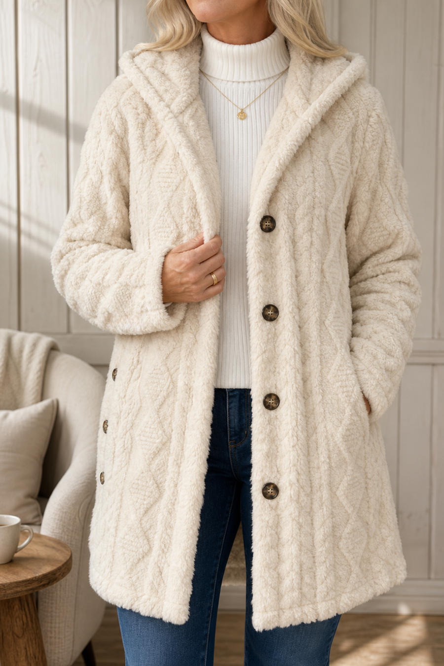 Wearbella | Cable-Knit Hooded Longline Coat