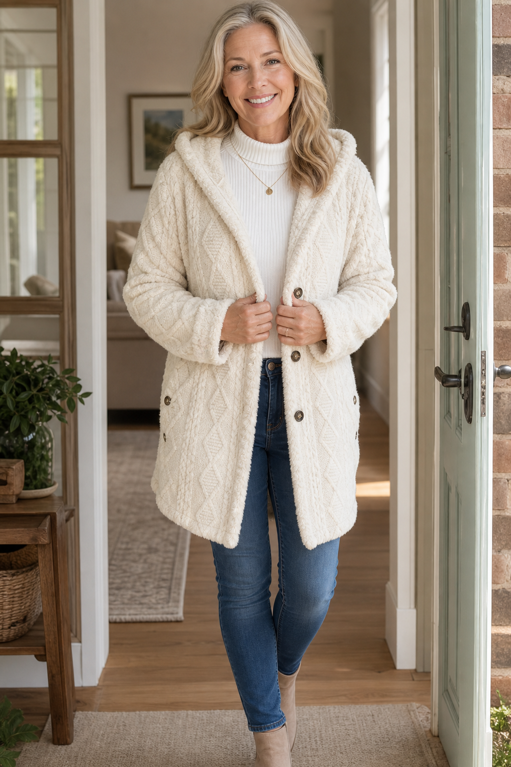 Wearbella | Cable-Knit Hooded Longline Coat