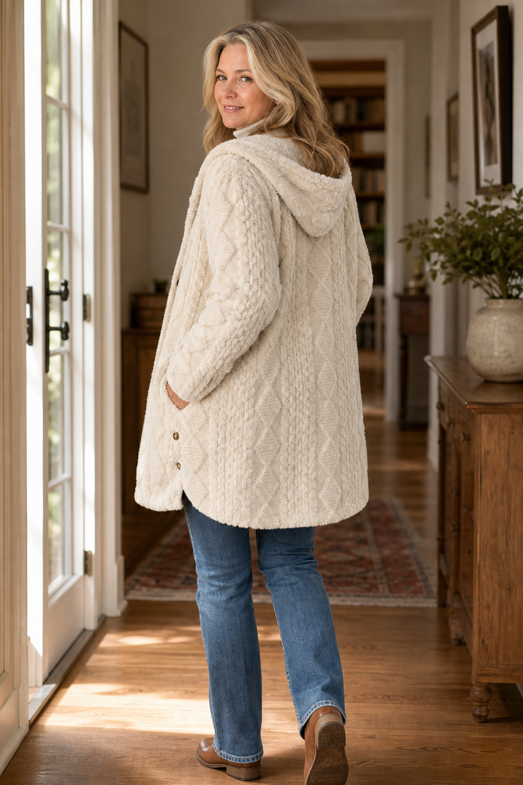 Wearbella | Cable-Knit Hooded Longline Coat