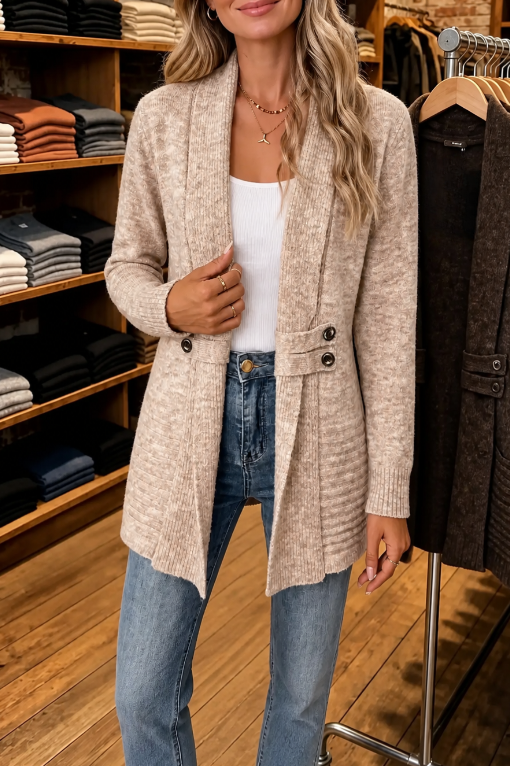 Wearbella | Double-Breasted Belted Knit Cardigan