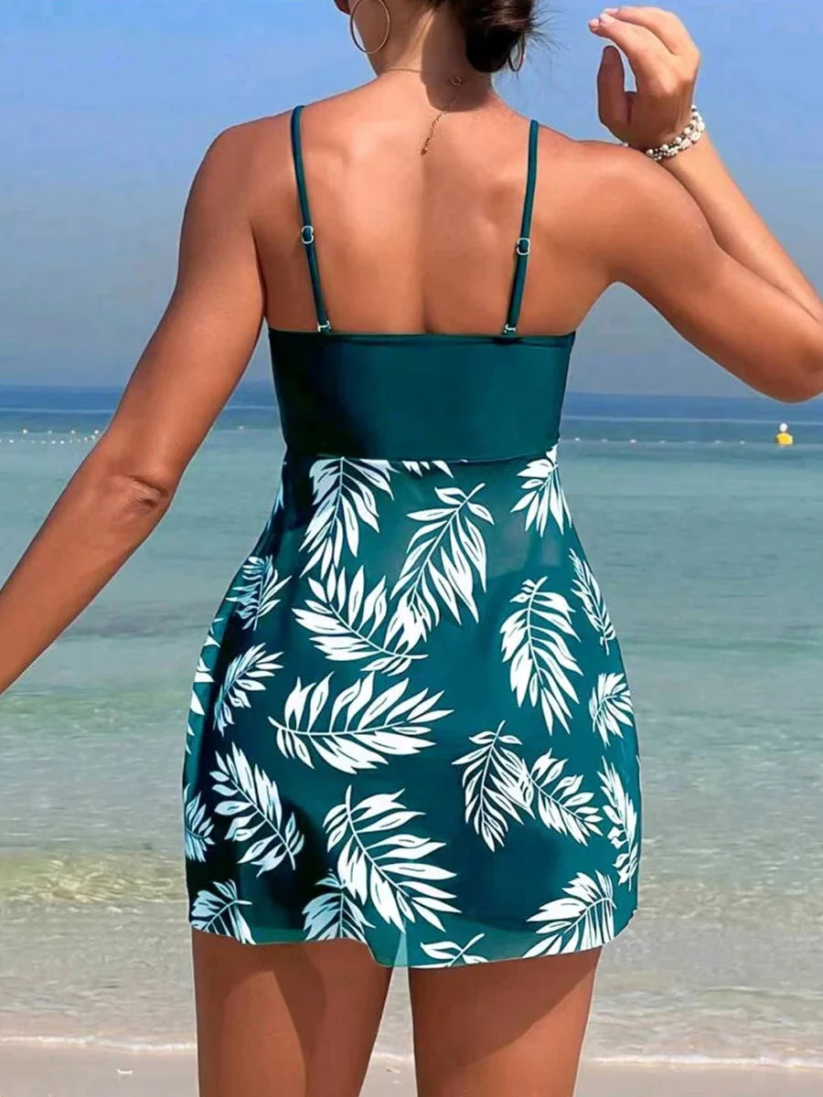 Vera | Dames Tankini Badpak Palmprint Mesh Rok Strand