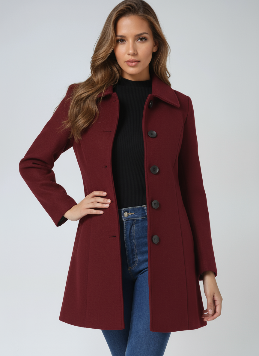 Gabardina de invierno cruzada con cierre frontal de botones