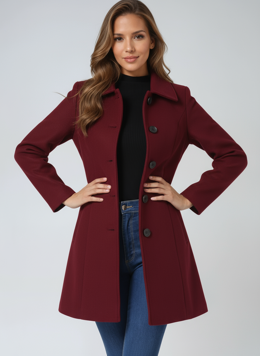 Gabardina de invierno cruzada con cierre frontal de botones