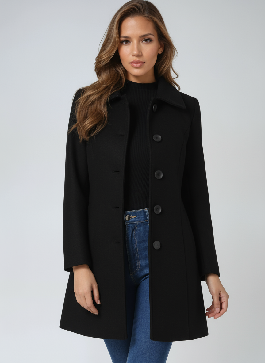 Gabardina de invierno cruzada con cierre frontal de botones