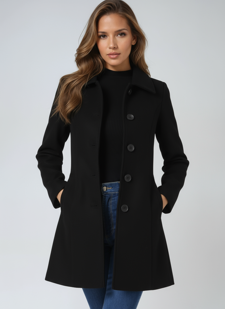 Gabardina de invierno cruzada con cierre frontal de botones