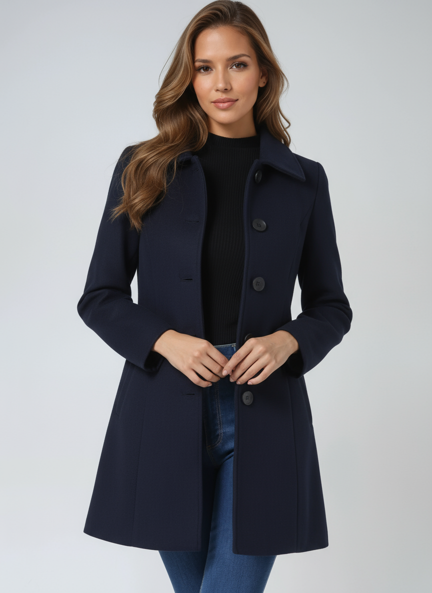 Gabardina de invierno cruzada con cierre frontal de botones