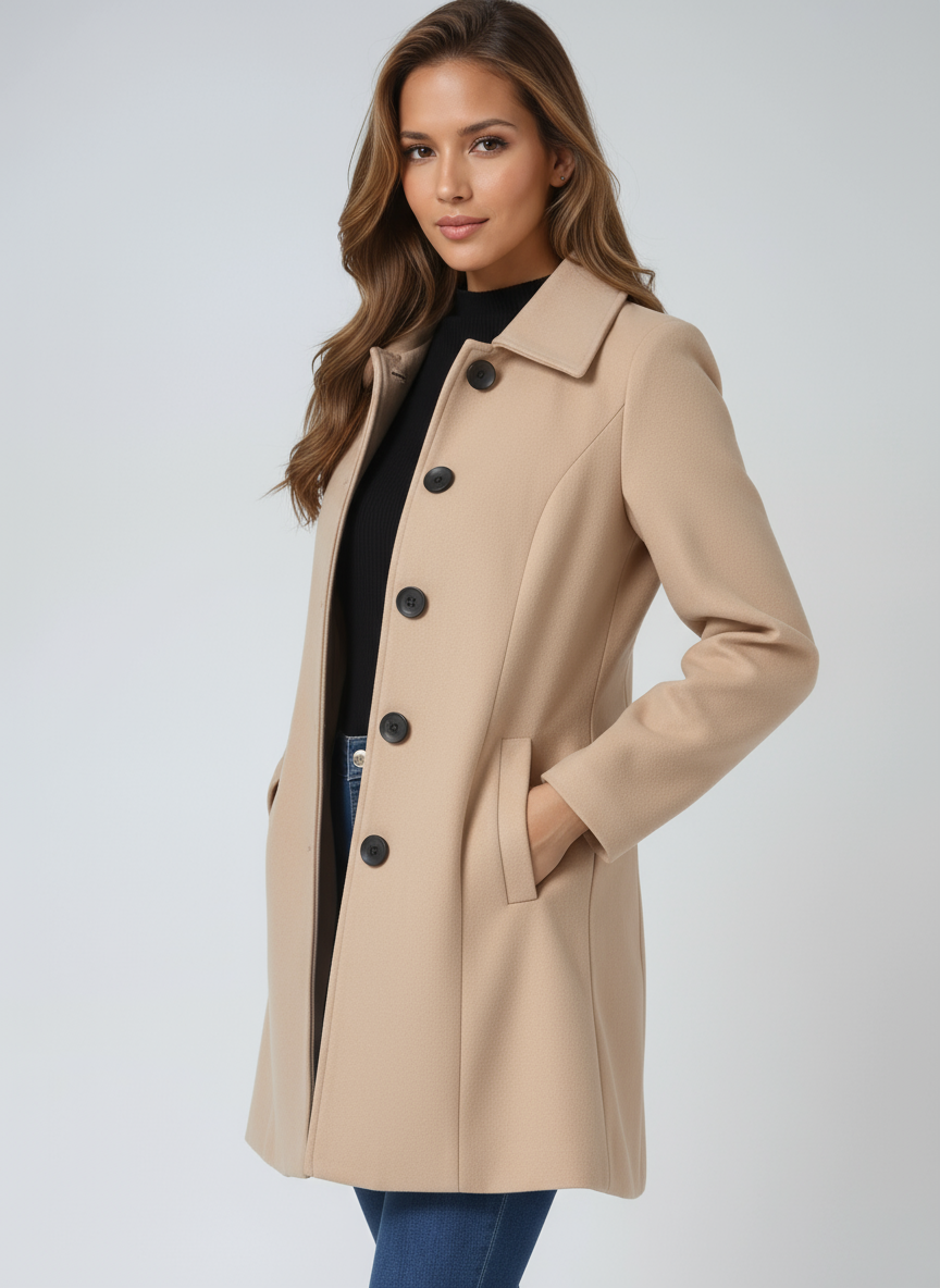 Gabardina de invierno cruzada con cierre frontal de botones