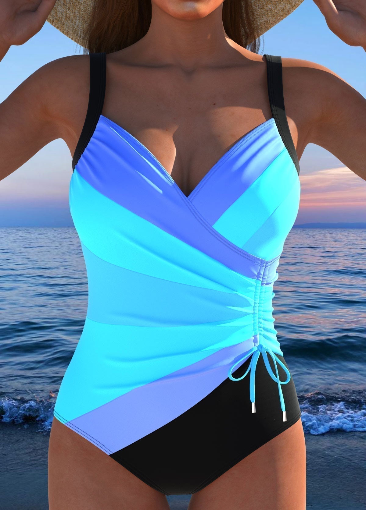 Violet | Badpak Elastisch Geplooid Aantrekkoord Zomer Strandkleding