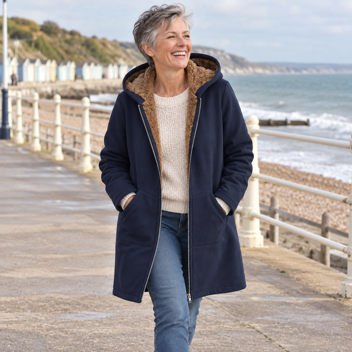 Evelyn™ | Cosy Sherpa-Lined Hooded Coat