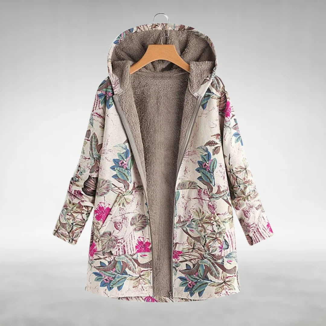 Melvaris | Floral Fleece-Lined Hooded Jacket