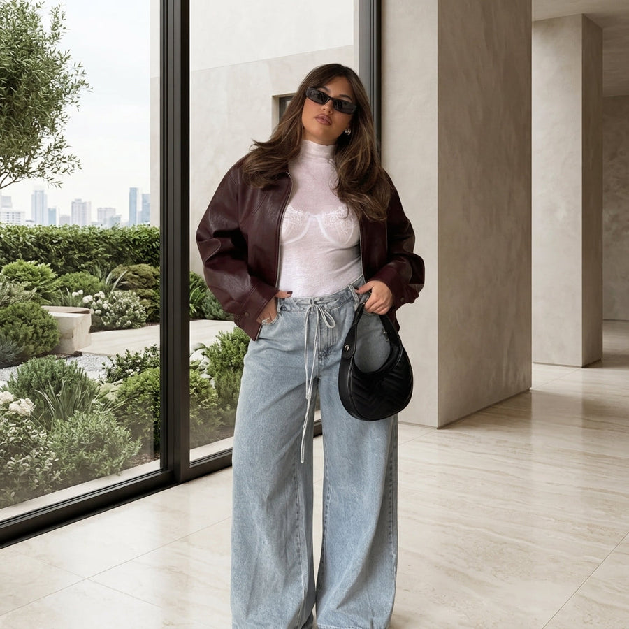Elara | Waist-Length Leather Jacket