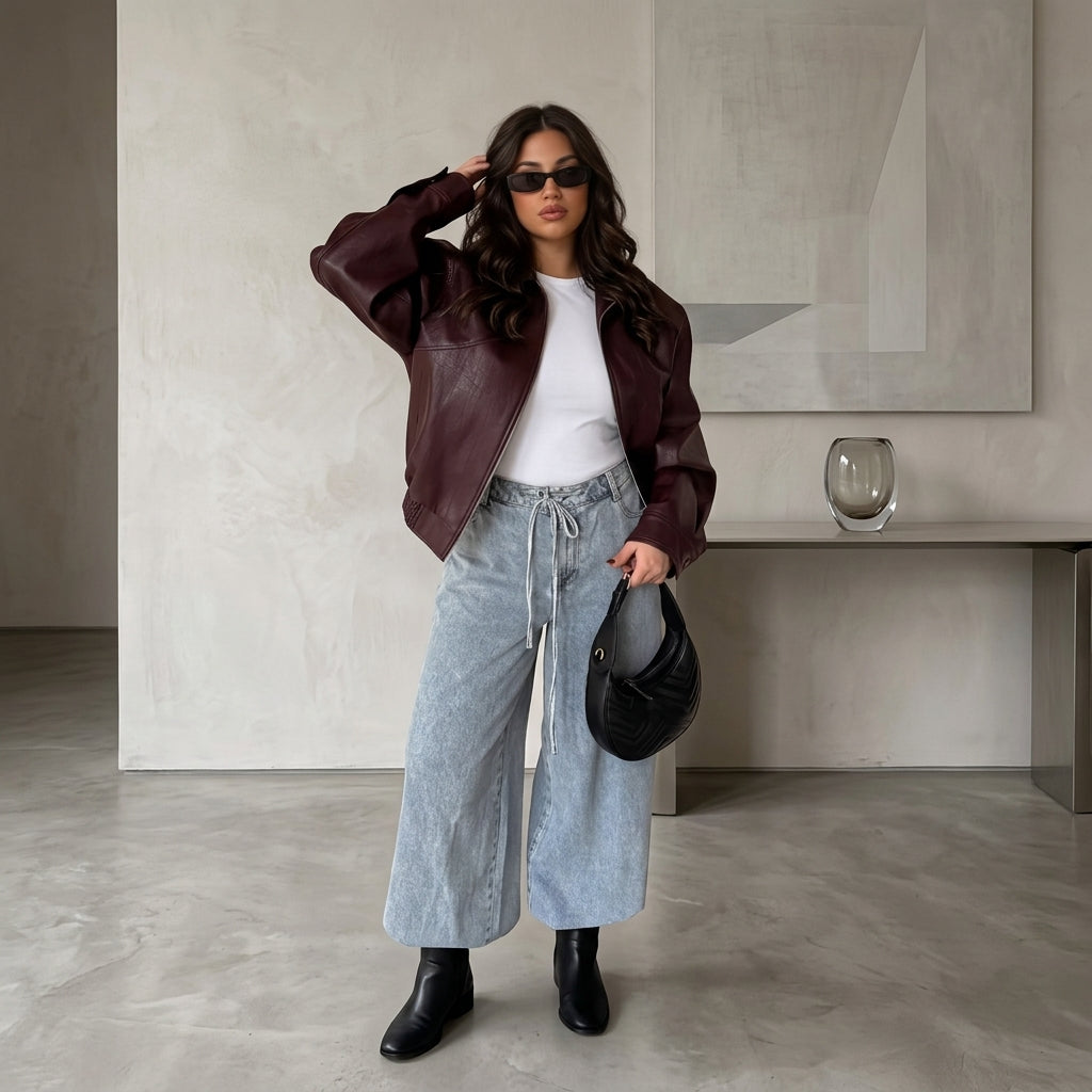 Elara | Waist-Length Leather Jacket