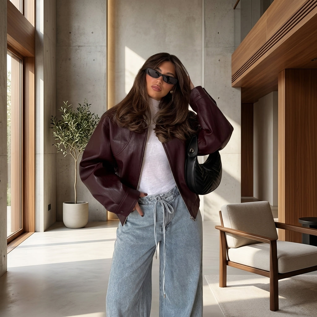 Elara | Waist-Length Leather Jacket