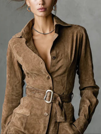 Adeline | Suede Midi Shirt Dress