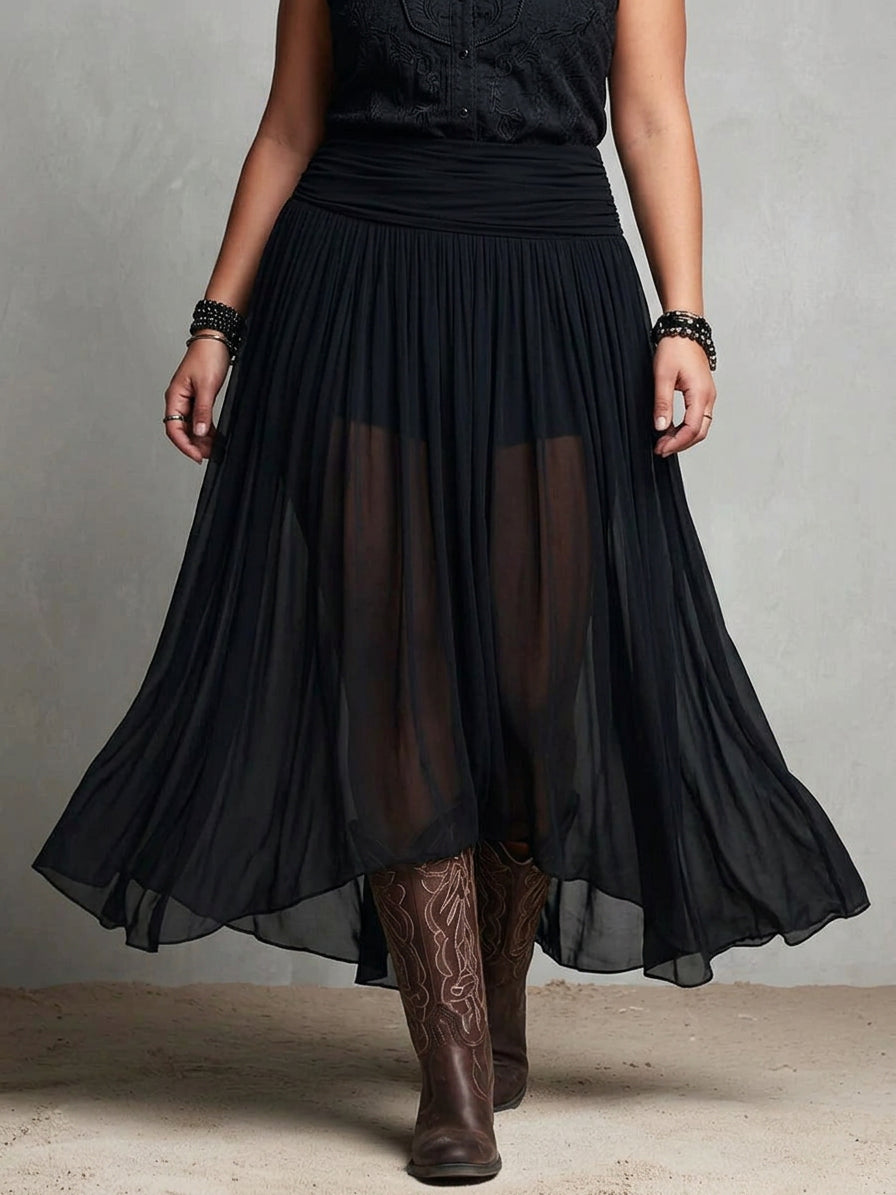 Black Sleeveless Tank Top With Tulle Skirt Maxi Dress (with belt)