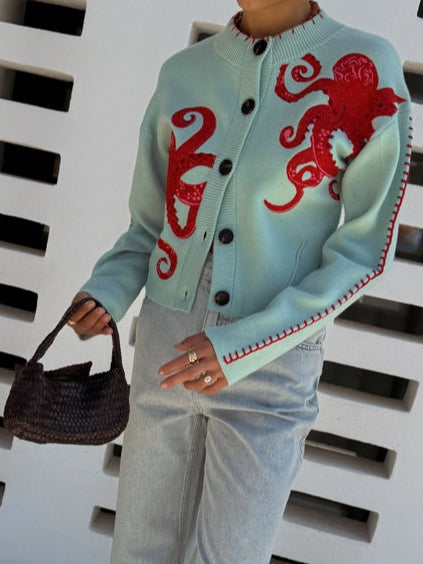 Octopus Pattern Button-Front Cardigan