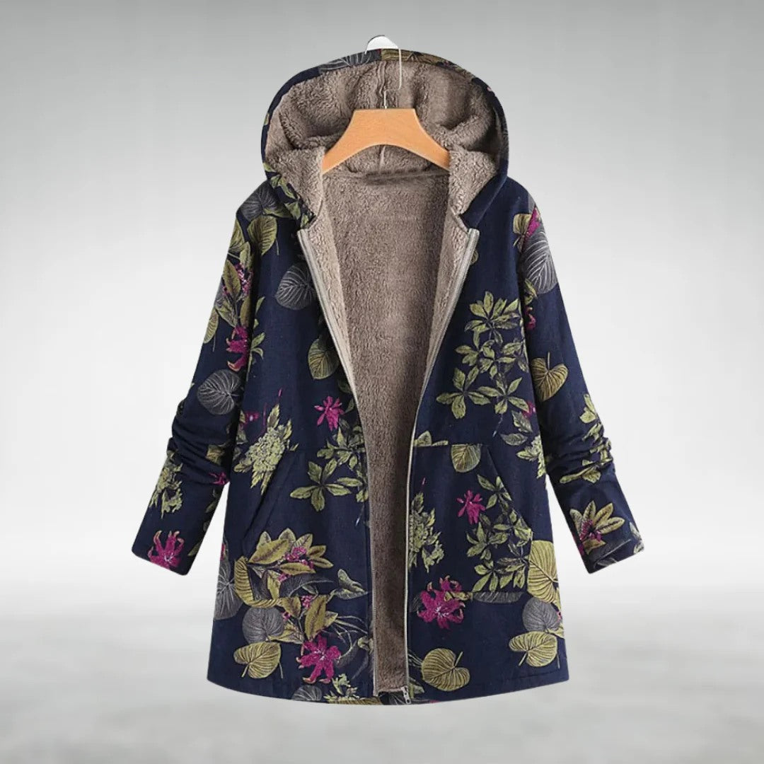 Melvaris | Floral Fleece-Lined Hooded Jacket