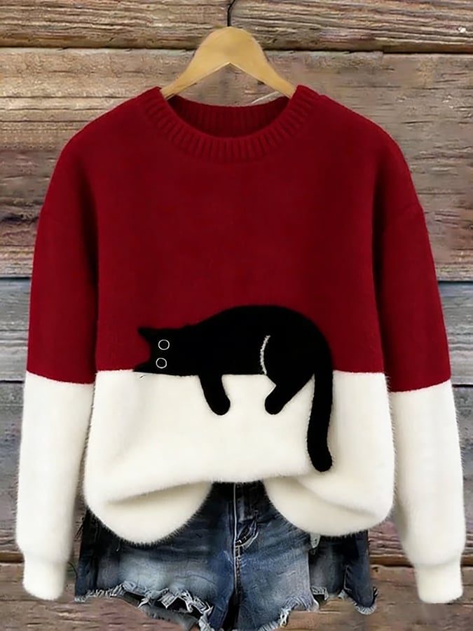 Belinda - Cat Print Oversized Sweater