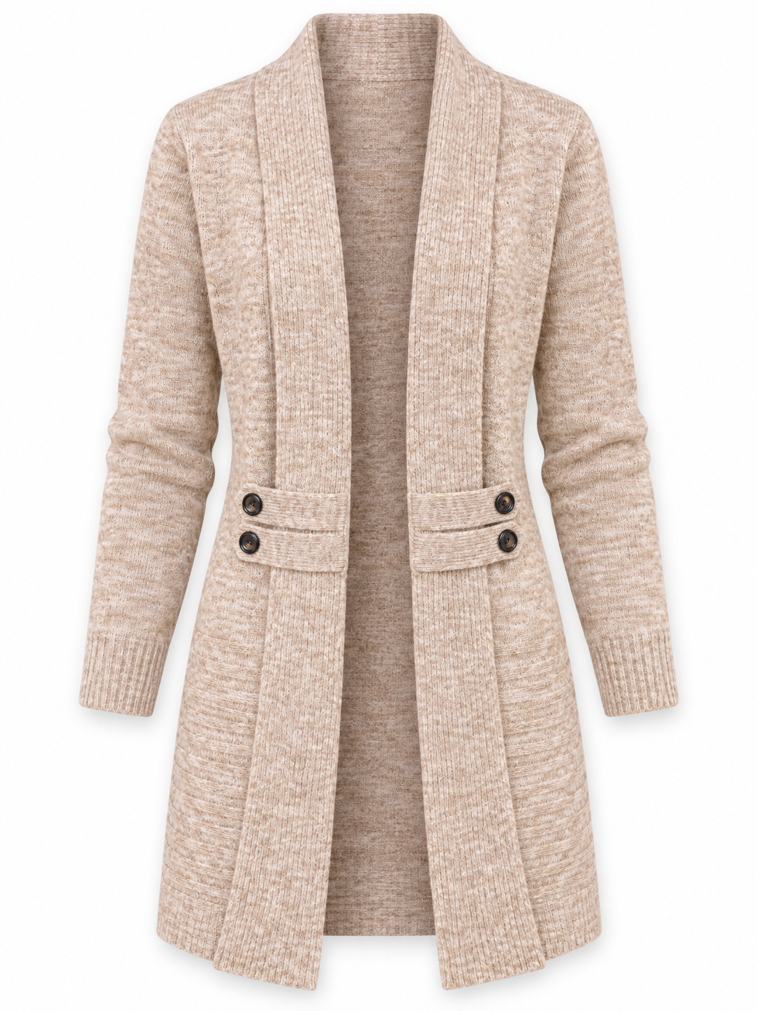Aafke beige longline ribbed cardigan on white background